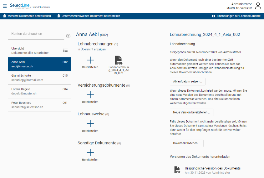 SelectLine Lohnportal Screenshot