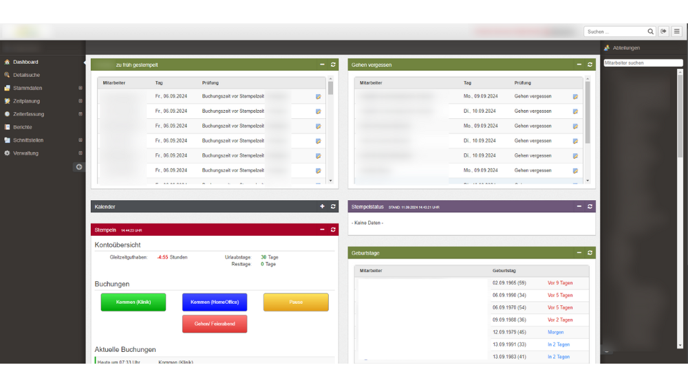 Venabo Stempelübersicht Dashboard